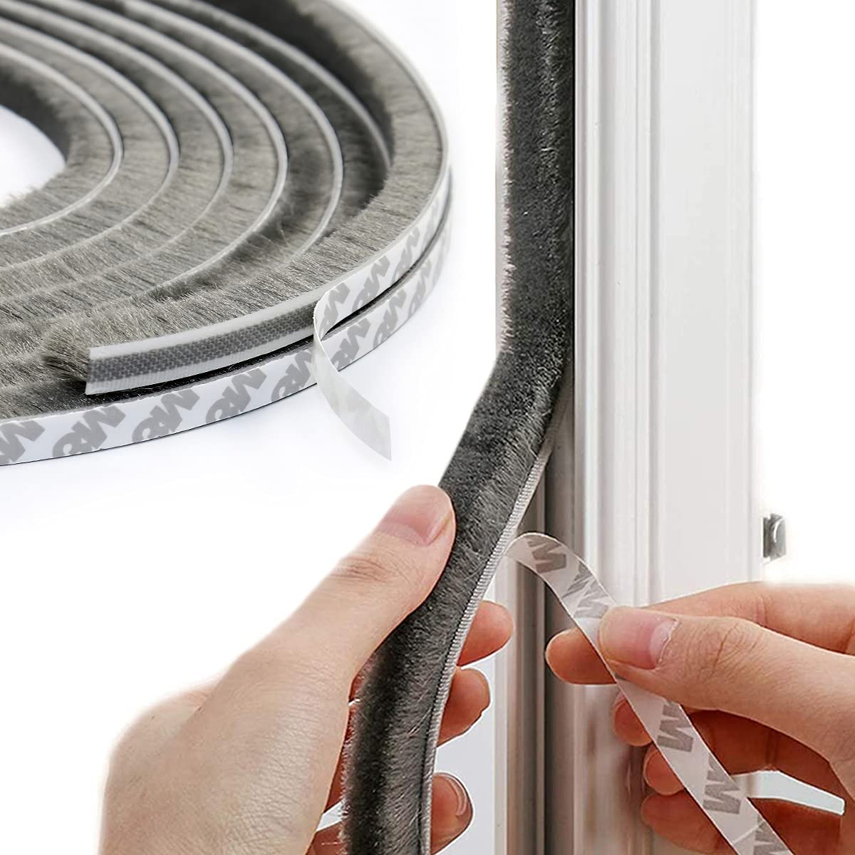 HASTHIP 10 Meters Soundproof Window Sealing Strips, Windproof Dustproof Door Window Frame Seal Self Adhesive Brush Strip, Sliding Window Seal, Window Door Seal, Sliding Door Seal Strip (Grey) HASTHIP 10 Meters Soundproof Window Sealing Strips, Windproof Dustproof Door Window Frame Seal Self Adhesive Brush Strip, Sliding Window Seal, Window Door Seal, Sliding Door Seal Strip (Grey)